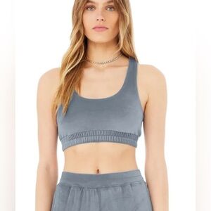 Alo Yoga Blue Gray Velour Glimmer Scoop Neck Sports Bra Size Small